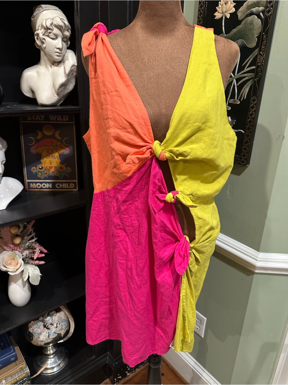Anthropologie Celandine Pakika Linen‑Blend Colorblock Mini Dress – Size XL